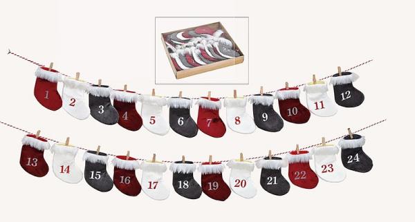 Adventskalender Söckchen in Rot Schwarz Weiß